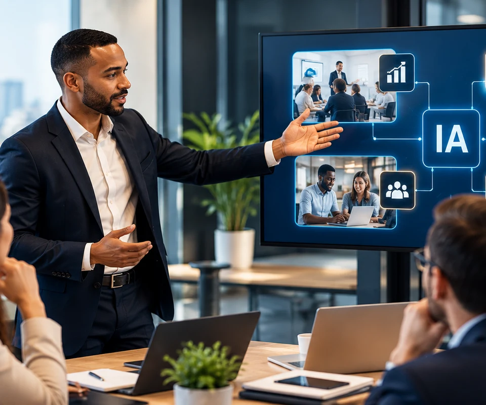 Formateur LPE Formation présentant des cas d'usage de l'intelligence artificielle à des collaborateurs